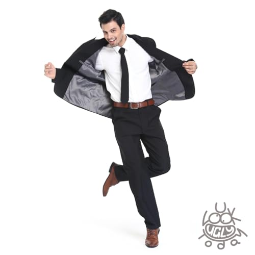 YOU LOOK UGLY TODAY Mens Party Suit Solid Color Jacket Costume Leisure Suit for Holiday Party with Tie & Pants (Black L)
