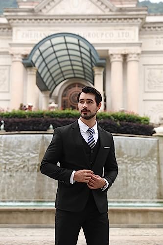 Mens Suits 3 Piece Slim Fit Wedding Formal Tuxedo One Button Close Blazers Jacket Waistcoat Trousers Black S