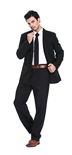 YOU LOOK UGLY TODAY Mens Party Suit Solid Color Jacket Costume Leisure Suit for Holiday Party with Tie & Pants (Black L)