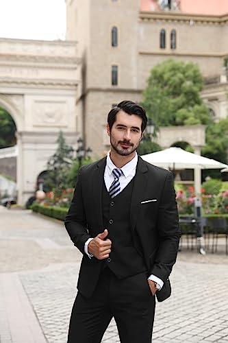Mens Suits 3 Piece Slim Fit Wedding Formal Tuxedo One Button Close Blazers Jacket Waistcoat Trousers Black S