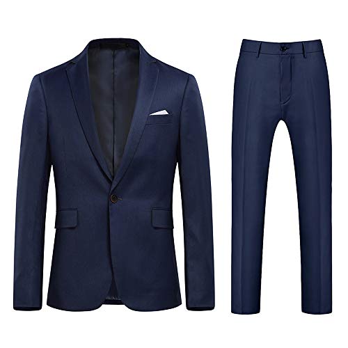 Mens 2 Piece Suit Slim Fit Wedding Dinner Tuxedo Suits Classic Business Jacket&Trousers Navy Blue XL