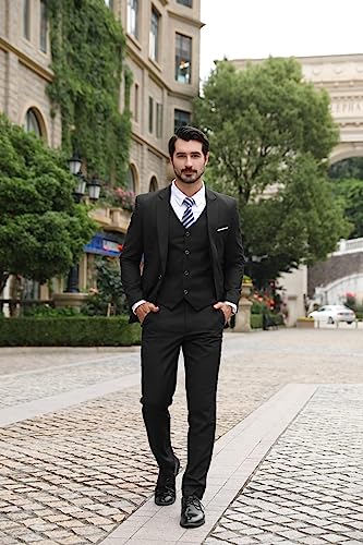 Mens Suits 3 Piece Slim Fit Wedding Formal Tuxedo One Button Close Blazers Jacket Waistcoat Trousers Black S