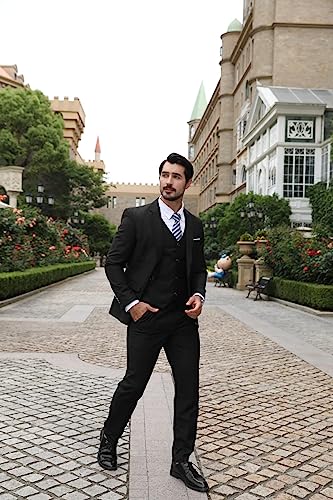 Mens Suits 3 Piece Slim Fit Wedding Formal Tuxedo One Button Close Blazers Jacket Waistcoat Trousers Black S
