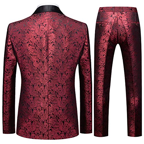 Sliktaa Men's Suits 3 Pieces Wedding Formal Classic Business Shawl Collar Wedding Jacquard Dress Tuxedo Jacket Vest and Trouser, Red, L