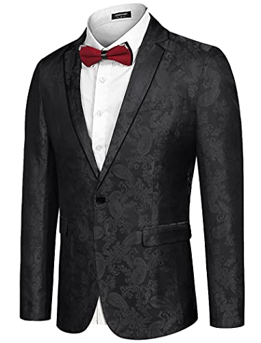 COOFANDY Men's Floral Tuxedo Dinner Jacket Regular Fit Shawl Lapel Paisley Prom Party Suit Jackets