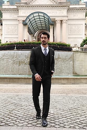 Mens Suits 3 Piece Slim Fit Wedding Formal Tuxedo One Button Close Blazers Jacket Waistcoat Trousers Black S