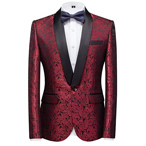 Sliktaa Men's Suits 3 Pieces Wedding Formal Classic Business Shawl Collar Wedding Jacquard Dress Tuxedo Jacket Vest and Trouser, Red, L