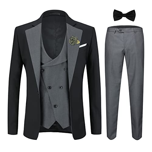 Sliktaa Mens 3 Pieces Suit One Button Slim Fit Formal Wedding Dinner Suit Blazer Waistcoat and Trousers Multicolour, Grey, L