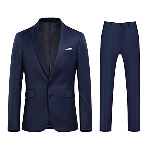 Mens 2 Piece Slim Fit Suit Set 2 Button Blazer Jacket&Trousers Wedding Business Dress Tuxedo Navy Blue L