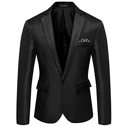YOUTHUP Men's Lightweight Blazer Regular Fit Casual Business Smart Suit Jacket Black