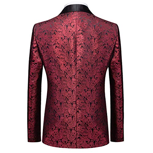 Sliktaa Men's Suits 3 Pieces Wedding Formal Classic Business Shawl Collar Wedding Jacquard Dress Tuxedo Jacket Vest and Trouser, Red, L