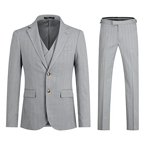 Allthemen 3 Piece Striped Suit Men Slim Fit Suit Men Suit for Business Wedding #629 Light Grey S