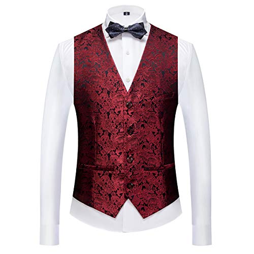 Sliktaa Men's Suits 3 Pieces Wedding Formal Classic Business Shawl Collar Wedding Jacquard Dress Tuxedo Jacket Vest and Trouser, Red, L