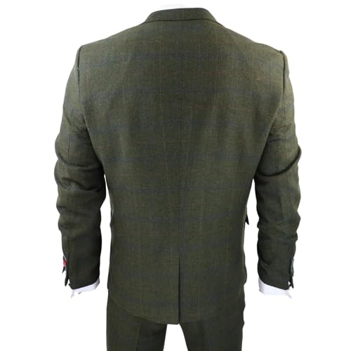 Men's 3 Piece Suit Wool Tweed Green Blue Brown Check 1920s Gatsby Formal Dress Suits - Olive 40