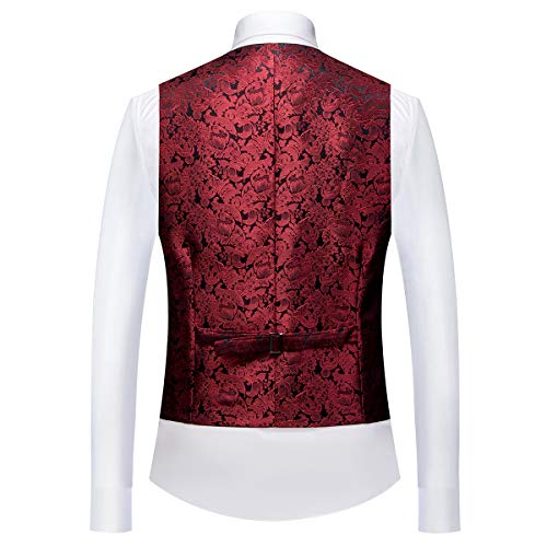 Sliktaa Men's Suits 3 Pieces Wedding Formal Classic Business Shawl Collar Wedding Jacquard Dress Tuxedo Jacket Vest and Trouser, Red, L