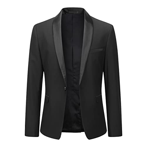 YOUTHUP Men's Suit Slim Fit 2 Piece Suits Shawl Lapel 1 Button Wedding Dinner Tuxedo Blazer Pants,Black,M