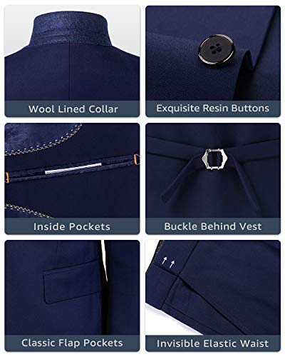 YND Men's Slim Fit 3 Piece Suit, One Button Jacket Vest Pants Set with Tie, Solid Party Wedding Dress Blazer, Tux Waistcoat and Trousers Deep Grey