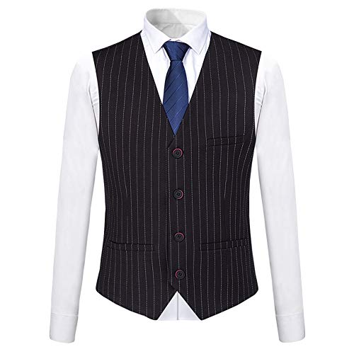 Mens 3 Piece Suit Slim Fit Pinstripe Formal Suits Notch Lapel Dress Blazer Waistcoat Trousers Black