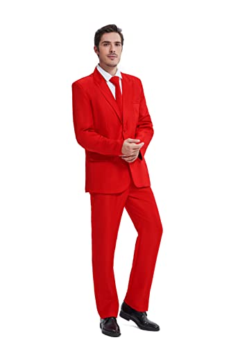 GAZANIA Solid Color Party Suit - Halloween Suit, Party Costume Suit, Prom Suit, Theme Party Suit with Blazer, Tie & Pants, Red, Large