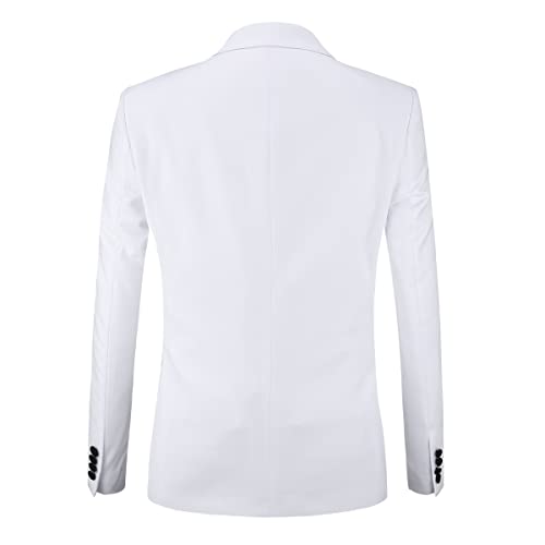 YOUTHUP Men's 3 Piece Suit Slim Fit Peak Lapel Tuxedo 1 Button Blazer Waistcoat Pants White