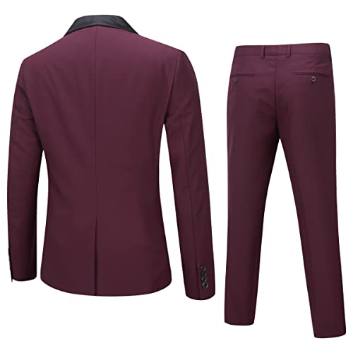 Sliktaa Mens Suits 3 Pieces Slim Fit Wedding Formal Dinner Suit Dark Grey One Button Notched Lapel Tuxedo Blazer Jacket Trousers and Waistcoat, Wine Red 1, XL