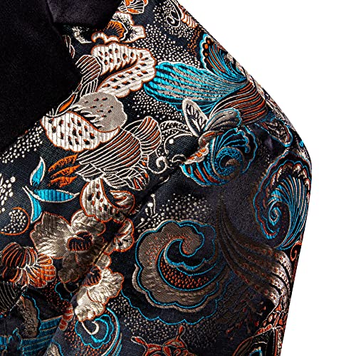Barry.Wang Men's Tuxedo Blazer Luxury Paisley Embroidery Casual Jacket Lapel One Button Wedding Business Coat Black S-3XL