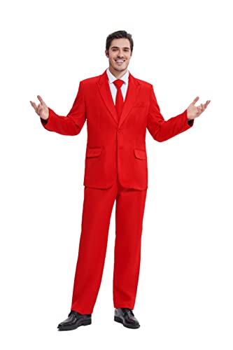 GAZANIA Solid Color Party Suit - Halloween Suit, Party Costume Suit, Prom Suit, Theme Party Suit with Blazer, Tie & Pants, Red, Large