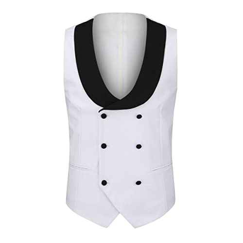 YOUTHUP Men's 3 Piece Suit Slim Fit Peak Lapel Tuxedo 1 Button Blazer Waistcoat Pants White