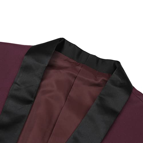 Sliktaa Mens Suits 3 Pieces Slim Fit Wedding Formal Dinner Suit Dark Grey One Button Notched Lapel Tuxedo Blazer Jacket Trousers and Waistcoat, Wine Red 1, XL