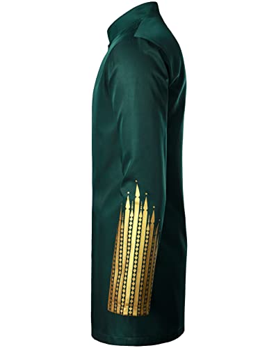 LucMatton Men's 2 Piece Outfits Long Sleeve Button Down African Dashiki Shirts and Pants Set Traditional Ethnic Suits Dark Green Gold Medium