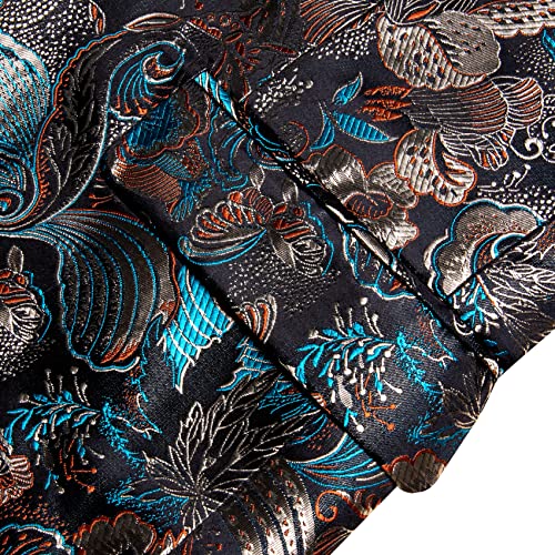 Barry.Wang Men's Tuxedo Blazer Luxury Paisley Embroidery Casual Jacket Lapel One Button Wedding Business Coat Black S-3XL