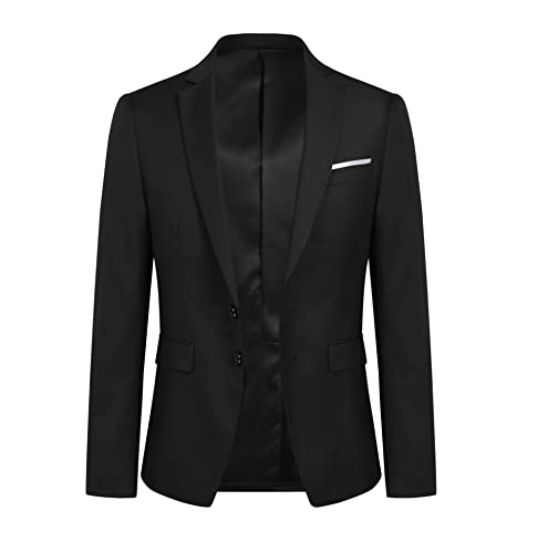 YOUTHUP Mens Blazer Single Breasted Tuxedo Jacket Slim Fit Business Suit Jackets, XXL, Black
