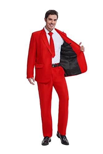GAZANIA Solid Color Party Suit - Halloween Suit, Party Costume Suit, Prom Suit, Theme Party Suit with Blazer, Tie & Pants, Red, Large