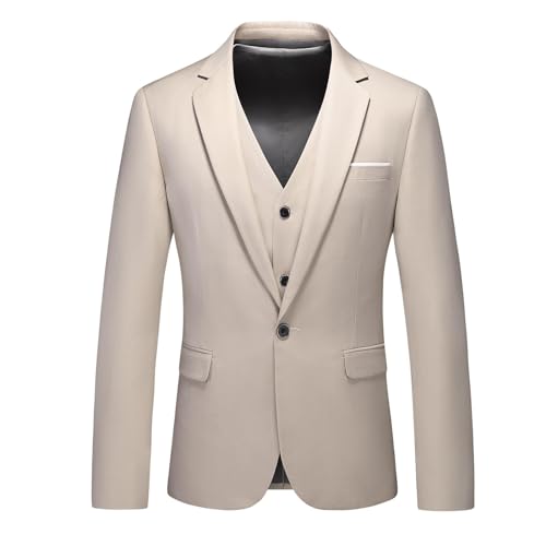 KUDMOL Mens 3 Pieces Suit Business One Button Tuxedo Suit for Men Tuxedo Classic Blazer Waistcoat Trousers Set Champagne