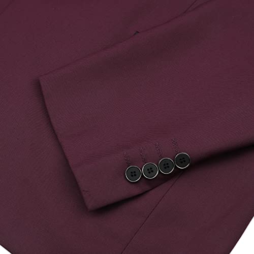 Sliktaa Mens Suits 3 Pieces Slim Fit Wedding Formal Dinner Suit Dark Grey One Button Notched Lapel Tuxedo Blazer Jacket Trousers and Waistcoat, Wine Red 1, XL