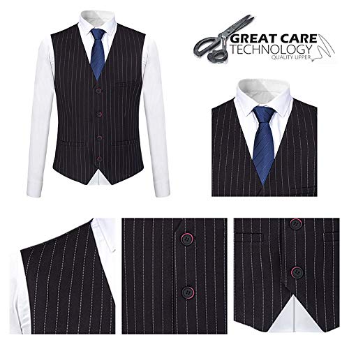 Mens 3 Piece Suit Slim Fit Pinstripe Formal Suits Notch Lapel Dress Blazer Waistcoat Trousers Black