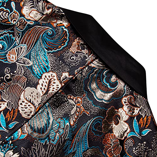 Barry.Wang Men's Tuxedo Blazer Luxury Paisley Embroidery Casual Jacket Lapel One Button Wedding Business Coat Black S-3XL