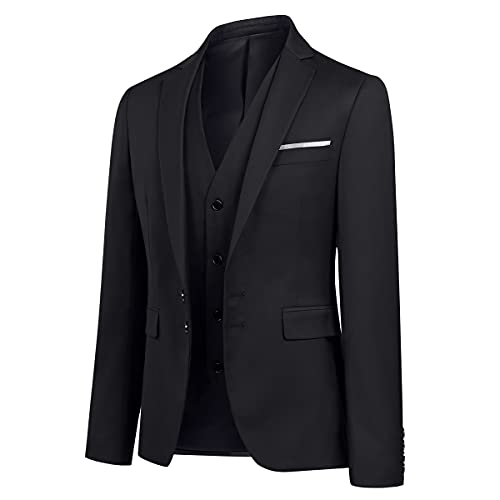 YOUTHUP Mens Blazer Single Breasted Tuxedo Jacket Slim Fit Business Suit Jackets, XXL, Black