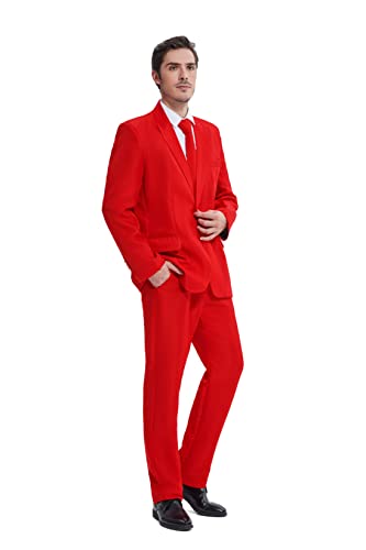 GAZANIA Solid Color Party Suit - Halloween Suit, Party Costume Suit, Prom Suit, Theme Party Suit with Blazer, Tie & Pants, Red, Large
