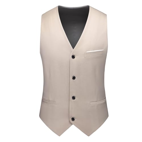 KUDMOL Mens 3 Pieces Suit Business One Button Tuxedo Suit for Men Tuxedo Classic Blazer Waistcoat Trousers Set Champagne