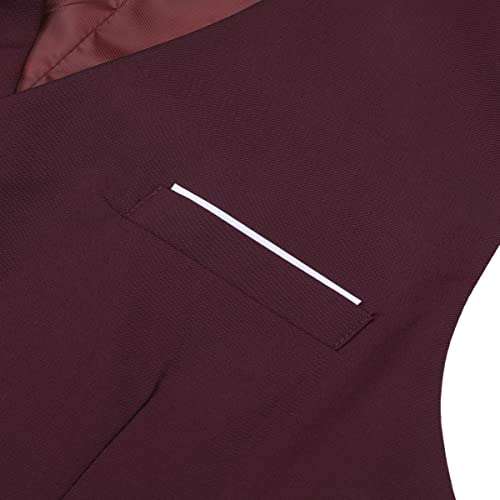 Sliktaa Mens Suits 3 Pieces Slim Fit Wedding Formal Dinner Suit Dark Grey One Button Notched Lapel Tuxedo Blazer Jacket Trousers and Waistcoat, Wine Red 1, XL