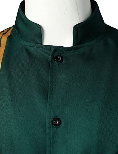 LucMatton Men's 2 Piece Outfits Long Sleeve Button Down African Dashiki Shirts and Pants Set Traditional Ethnic Suits Dark Green Gold Medium