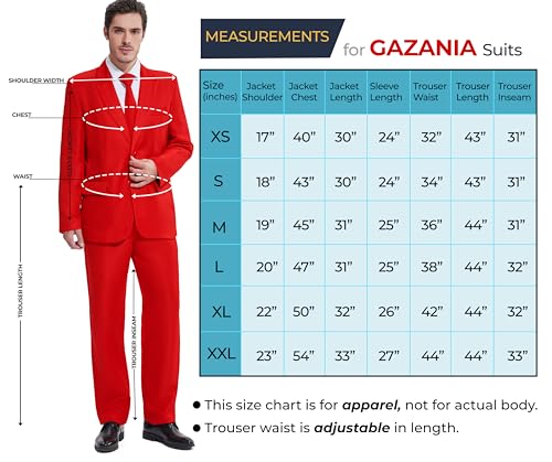 GAZANIA Solid Color Party Suit - Halloween Suit, Party Costume Suit, Prom Suit, Theme Party Suit with Blazer, Tie & Pants, Red, Large