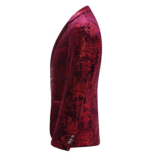 Allthemen Men's Luxury Casual Velvet Dress Suit Slim Fit Floral Prints Stylish Blazer Coats Chic Jackets, Burgundy, XXL