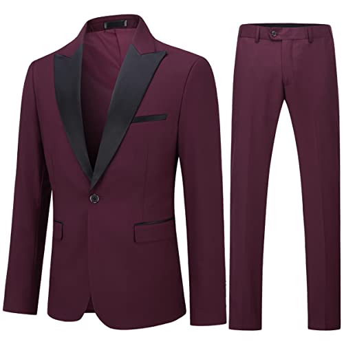 YOUTHUP Men's Suits 2 Piece Slim Fit Peak Lapel 1 Button Blazer and Trousers Fashion Evening Tuxedo Suit Red