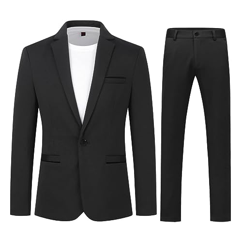 Allthemen Men's 2 Pieces Suit Slim Fit One Button Suits Casual Stylish Wedding Dress Suit Black (Black Pants) S