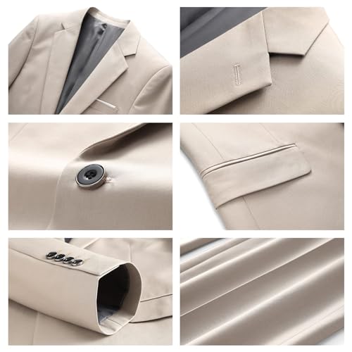 KUDMOL Mens 3 Pieces Suit Business One Button Tuxedo Suit for Men Tuxedo Classic Blazer Waistcoat Trousers Set Champagne
