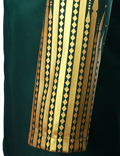 LucMatton Men's 2 Piece Outfits Long Sleeve Button Down African Dashiki Shirts and Pants Set Traditional Ethnic Suits Dark Green Gold Medium