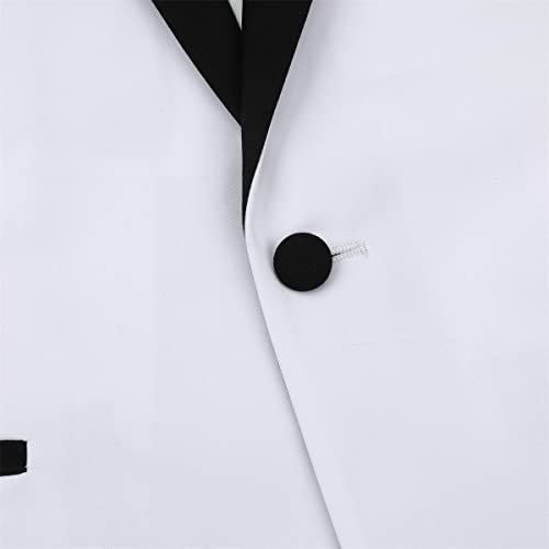 YOUTHUP Men's 3 Piece Suit Slim Fit Peak Lapel Tuxedo 1 Button Blazer Waistcoat Pants White