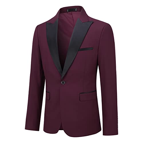 YOUTHUP Men's Suits 2 Piece Slim Fit Peak Lapel 1 Button Blazer and Trousers Fashion Evening Tuxedo Suit Red